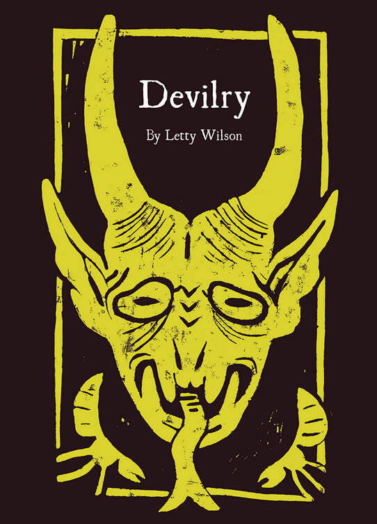 ink drawing of a forest of strange gnarled trees, with a gnome standing in the foreground with one hand on a tree trunk