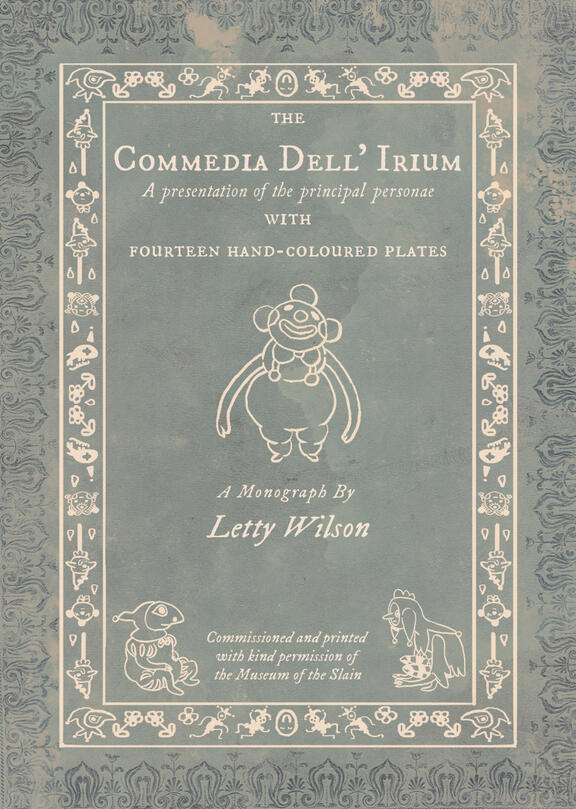 ink drawing of a forest of strange gnarled trees, with a gnome standing in the foreground with one hand on a tree trunk